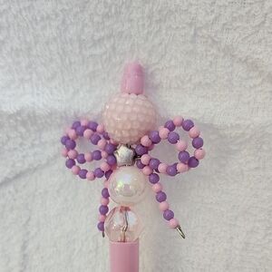Pink and Purple Beaded Bow Pen